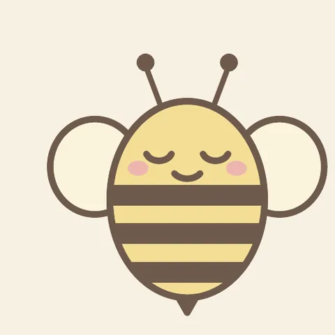 Bumble, a sleepy yellow-and-brown striped bee with soft wings and closed, smiling eyes