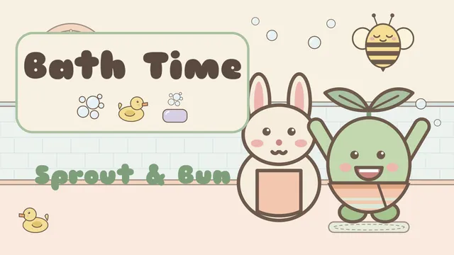 Bath Time title card with Pip, Mama Bun and Bumble