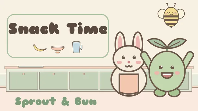 Snack Time title card with Pip, Mama Bun and Bumble